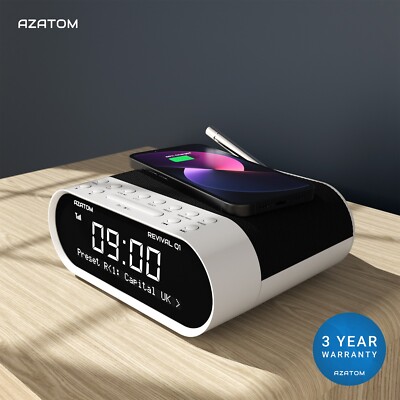 DAB FM Radio Clock Alarm Wireless Charger Bluetooth - AZATOM Revival Q1 White - Foto 10