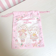 Sanrio Strawberry Shortcake Hello Kitty Drawstring Bag Purse Pouch Ribbon Japan