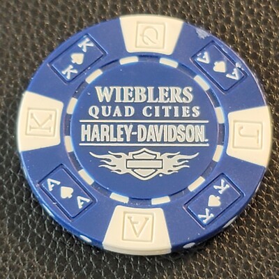 WIEBLERS QUAD CITIES HD B&S Back ~ IOWA (Blue AKQJ) Harley Poker Chip (CLOSED)