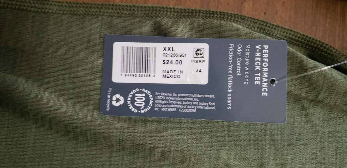 メル NWT Mens XXL Jockey Green Performance V- Neck Tee Stretch T-Shirt