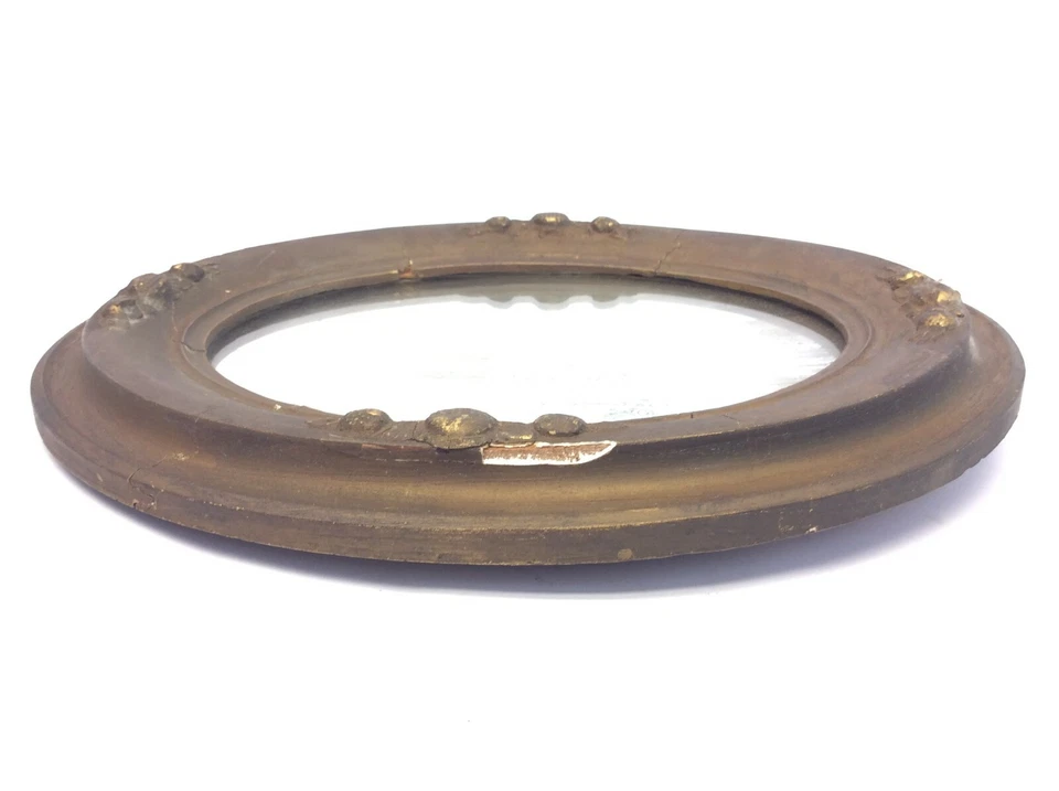 Molded Gold Rustic Finish Distressed Oval Hallway Decorative Mirror Wall Hanging - Image 3 of 4