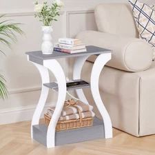 End Table with Storage Shelf and Charging Station for Living Room Gray+white