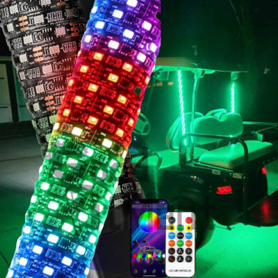 2X 3ft 2'' Thick Fat Whips LED RGB Whip Lights w/ Flag Remote APP For ATV UTV X3