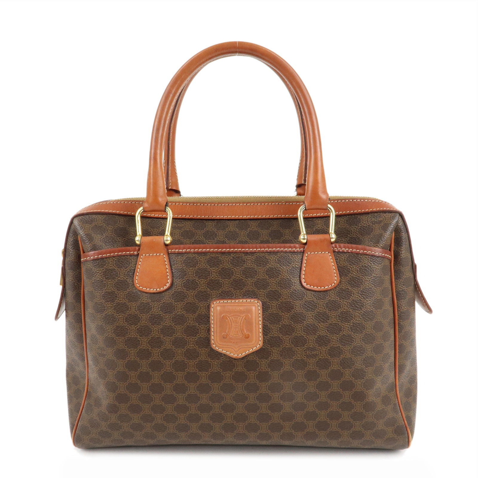 Authentic CELINE Macadam PVC Leather Boston Bag Brown Preowned FS