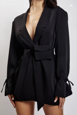 MESHKI - Rose Belted Blazer Dress With Bag - Black Sz L RRP$179 | eBay