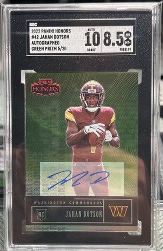 2022 Jahan Dotson Panini Honors Green Prizm Rookie RC Auto /20 SGC 8.5 Auto 10