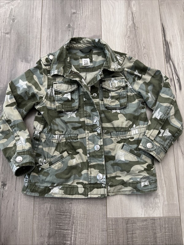 Baby Gap Kids 5T Camouflage Camo Girls Jacket Canvas Zip Button Up Green Stars 5