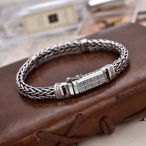 22cm Silver Plated Copper Bangle Bracelet Chain Popular Vintage Jewelry Mens - Picture 5 of 9