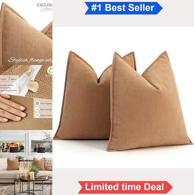 Chenille Throw Pillow Covers 20x20 Set of 2 Camel Square Couch Bed Decor Soft