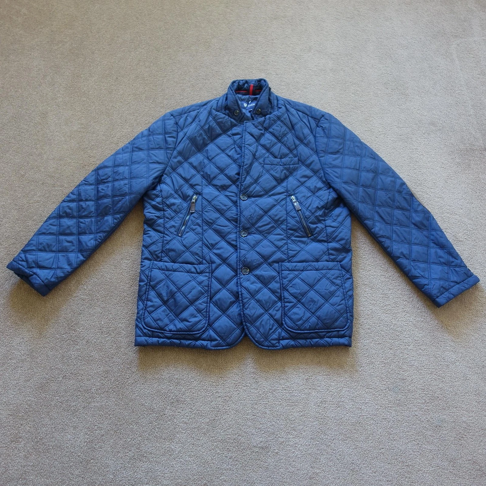 Cremieux Jacket Mens XL Blue Quilted Elbow Patch Button Pockets Insulated