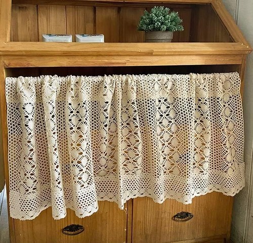 Tenda corta vintage in pizzo all'uncinetto a mano pannelli Valance livelli caffè decorazione cucina - Foto 23 di 28