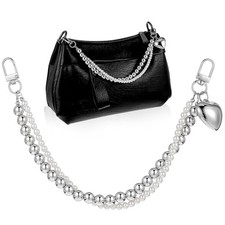 TIESOME Pearl Purse Chain Extender Silver Handbag Straps Metal Shoulder