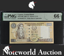 Cyprus 1 Pound 2004 P 60d Fancy No. 927777 UNC PMG 66 EPQ 3rd TOP POP
