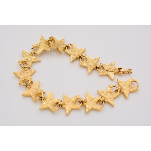 MOD Vintage Star Bracelet Gold Rhinestone Crystal Linked Shiny Signed 1990s Bin4 - Picture 11 of 12