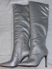 Womens INC Saveriaf Silver Bling Sparkle Knee High Boots Stiletto 6.5 MSRP 129