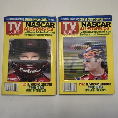 Lot of 2 TV Guide Feb 15 2003 NASCAR All Stars 3D Hologram Dale Earnhardt Jr...