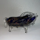 Vintage Murano Glass Bull Italian Handblown Blue Multicolor Paperweight