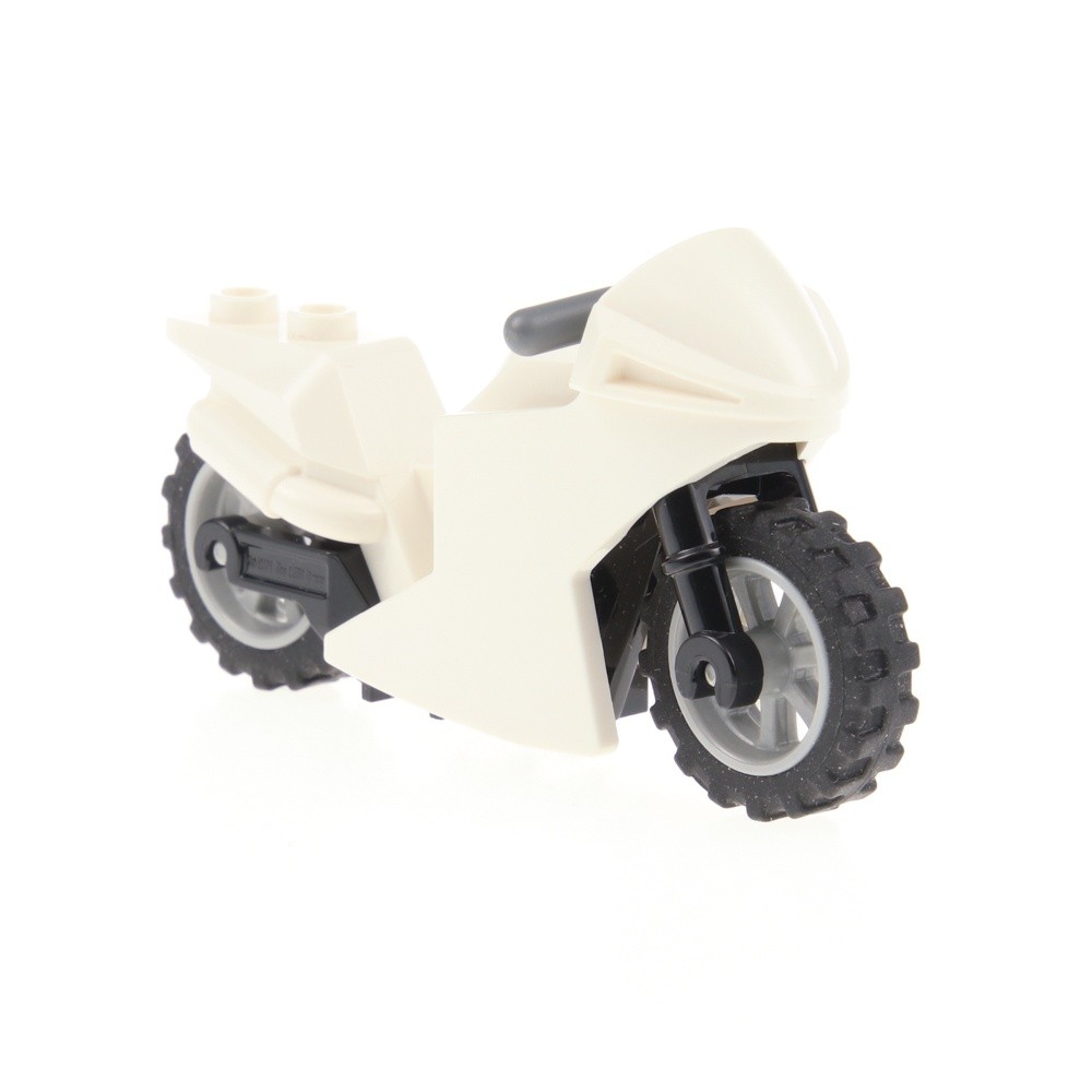 1x lego Motorcycle Sport White Black Wheels Grey Handlebar Chassis 60245