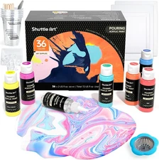 Shuttle Art Acrylic Pouring Paint, Set of 36 Bottles 96 Piece Set, 36 Colors 