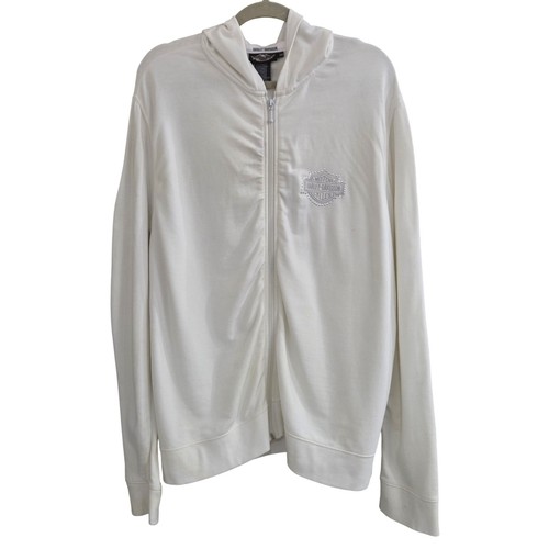 Harley-Davidson Rhinestone Logo Full Zip Hoodie Sweatshirt Women's 3W White - Picture 2 of 8