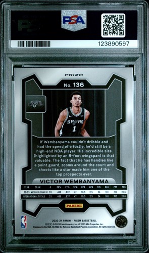 VICTOR WEMBANYAMA 2023 PRIZM SILVER ROOKIE RC #136 PSA 10 GEM MINT! SPURS FRANCE - Picture 2 of 2