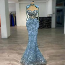 Fairytale Evening Dresses for Women with Rhinestones Cap Sleeves Beading Trumpet
