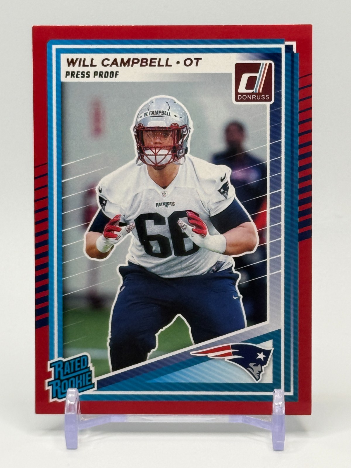 2025 Panini Donruss Will Campbell Rated Rookie Press Proof Red #345 Patriots