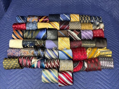 50 PC Mens STAINED Neckties Lot Bulk Wholesale Quilt Craft ONLY - product listing photo
