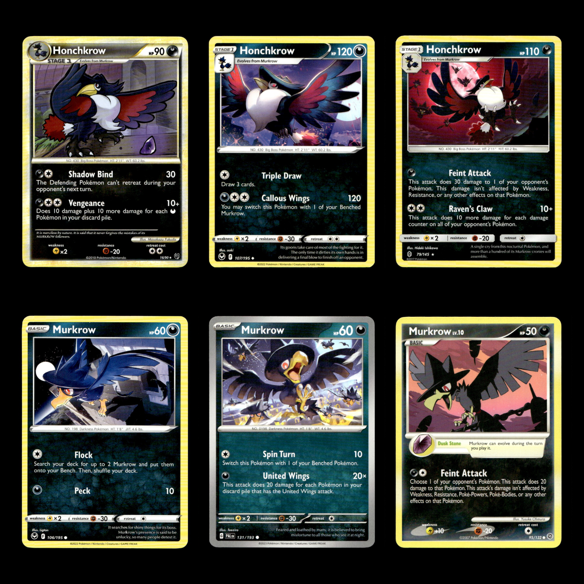 6x Honchkrow Lot 16 HeartGold SoulSilver Undaunted Pokemon Cards Collection  Set