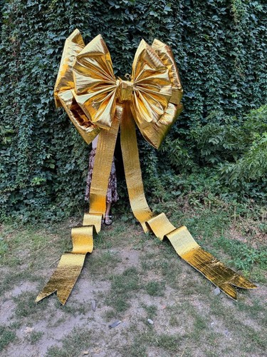 Large 62 Inch Gold Glitter Bow Giant Christmas Holiday Wall Decor, Big Party - Picture 2 of 7