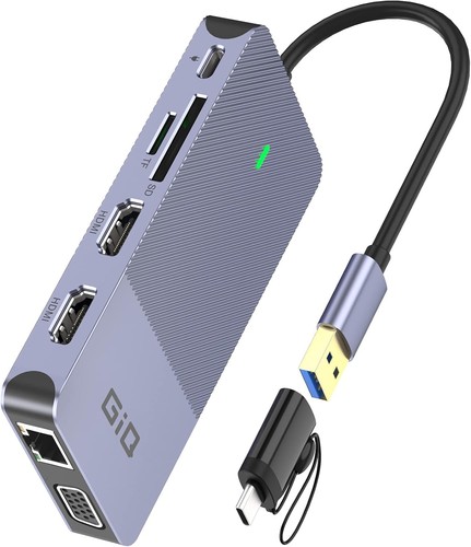 USB Docking Station GIQ C HUB 3.0 to Dual HDMI VGA Adapter Grey - 第 1/10 張圖片