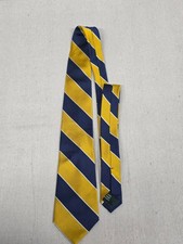 Lauren Ralph Lauren Mens Silk Repp Stripe Tie Navy Blue Gold Yellow Hand Made