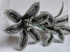  NEW 2 handmade French beaded TRI tone lilies lily flowers Gray Black
