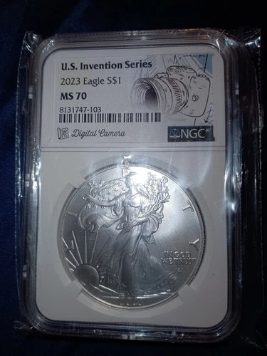 2023 1oz Silver Eagle 7K Metals US Invention Series-Digital Camera NGC MS70