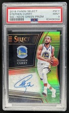 2018-19 Panini Select Stephen Curry Signatures Neon Green Prizm Auto #/35 PSA 9