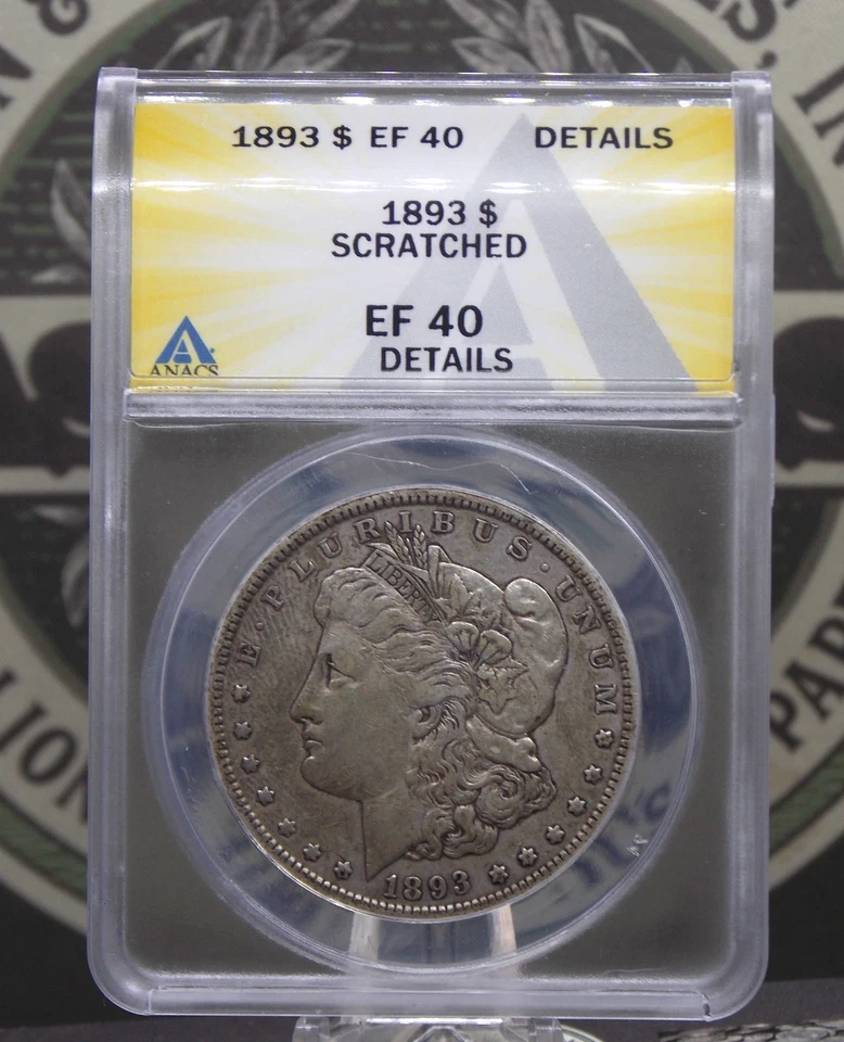 1893 "P" Morgan SILVER Dollar $1 ANACS EF40 XF Details #467 Extra Fine ECC&C Inc - Image 4 of 4