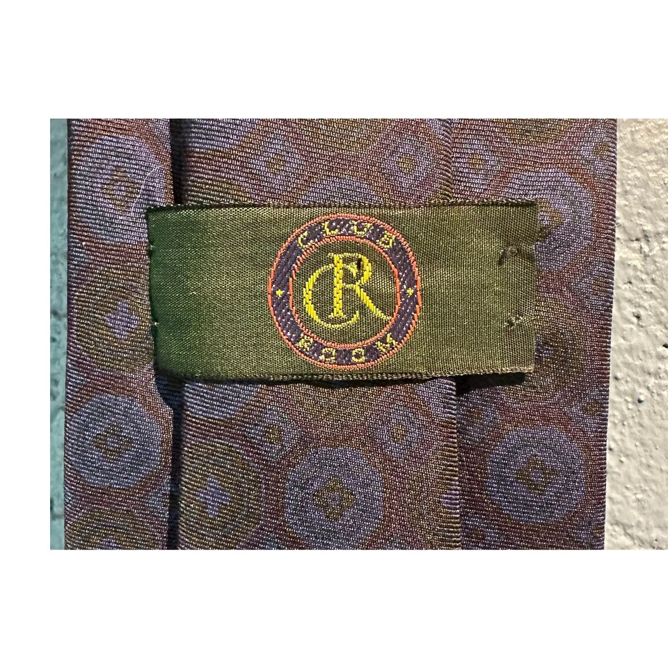 Corbata Vintage Club Room Seda Hecha en Italia Hecha a Mano en EE. UU. Estampado Azul Negro  Foto 4 de 4