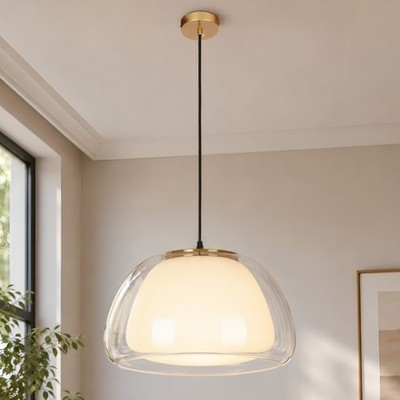 Cream Jelly Style Minimalist Glass Chandelier, 16in Restaurant Island Table Lamp