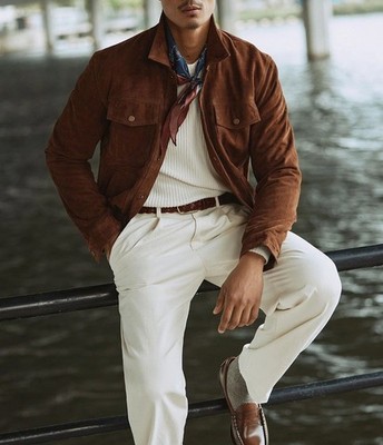 Brown Trucker Suede Leather Jacket For Men