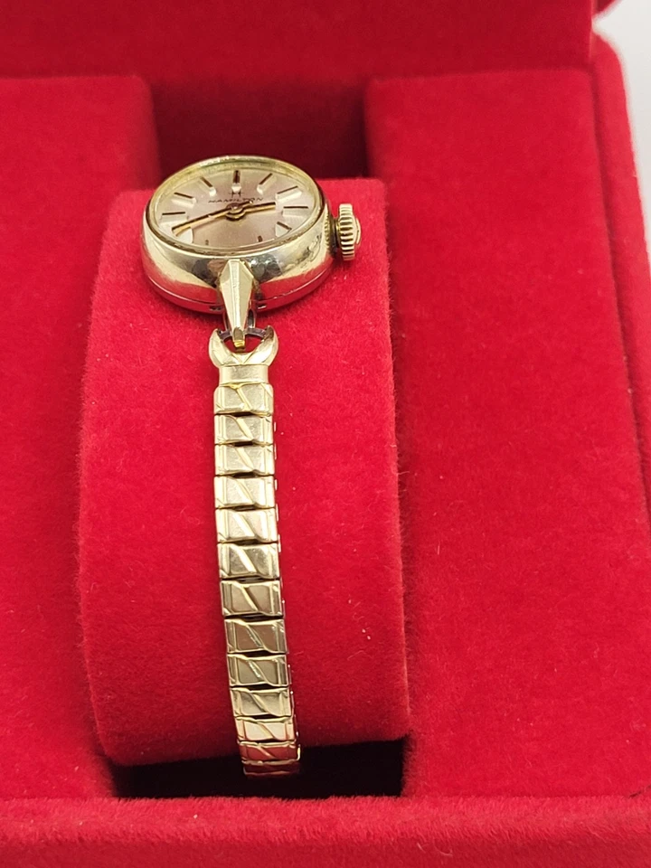 [N. ESTADO PERFEITO] Relógio Hamilton Suíço Vento Manual 10K BANHADO A OURO Moldura Modelo 828677 - Imagem 4 de 4