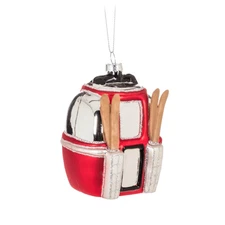 Abbott Collection Ski Gondola Ornament, Glass, Red (3.5" H)