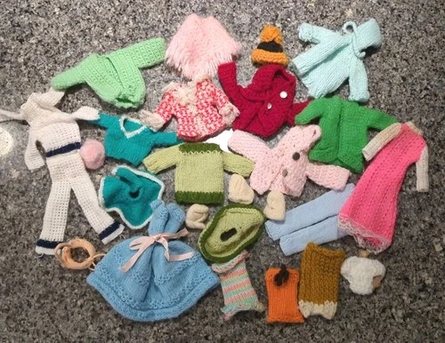 Vintage 60’s-70’s Lot Hand Crocheted Knitted Barbie Doll Clone Fashion Clothes