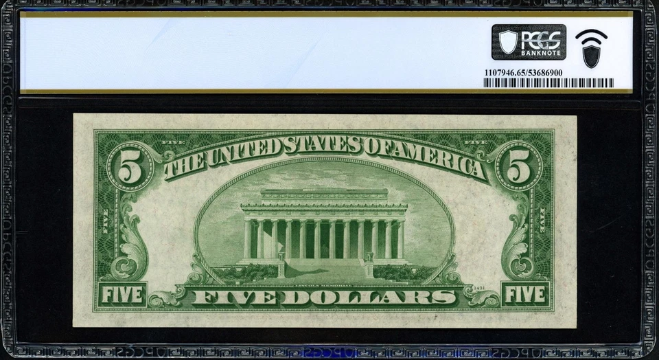 1934 $5 Dallas DGS Mule FRN - PCGS Banknote Gem 65 PPQ - TOP POP 1/1 at PCGS! - Image 2 of 2