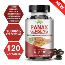 Korean Red Panax Ginseng Pills 1000mg, 120 Capsules 5% Ginsenosides VEGAN