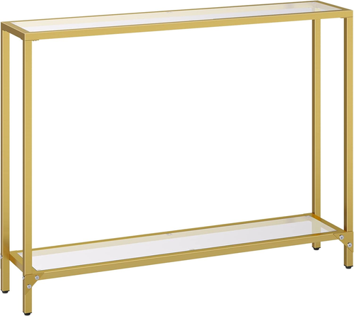 39.4" Gold Console Table Tempered Glass Sofa Table Modern Entryway Table - Picture 11 of 11