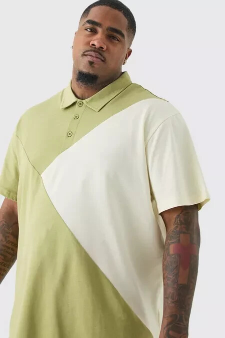 Home / MENS / MENS BLACK FRIDAY / Plus Color Block Polo Green Ivory -3XL