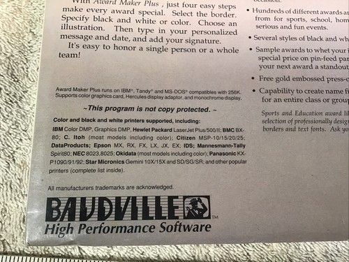 Vintage Tandy Computer Software Baudville Award Maker Plus Factory Sealed - Picture 3 of 7