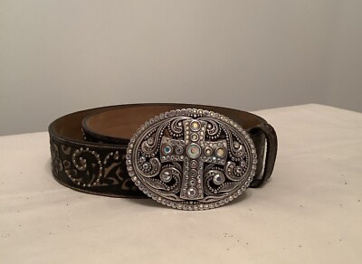 Justin Boots Western Black/ Brown Leather Belt Rhinestone  display picture 3