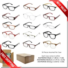 READING GLASSES WHOLESALE BULK LOT 36 PCS MIX STYLES WEAK MEDIUM STRONG POWERS