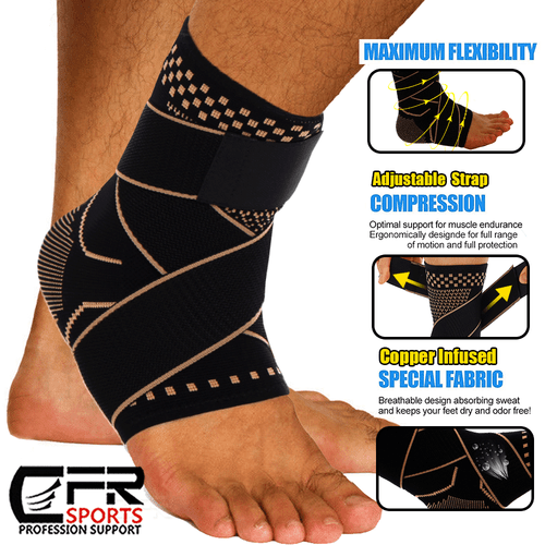 Copper Ankle Support Brace Compression Sleeve Plantar Fasciitis Pain Relief Foot - Picture 4 of 17